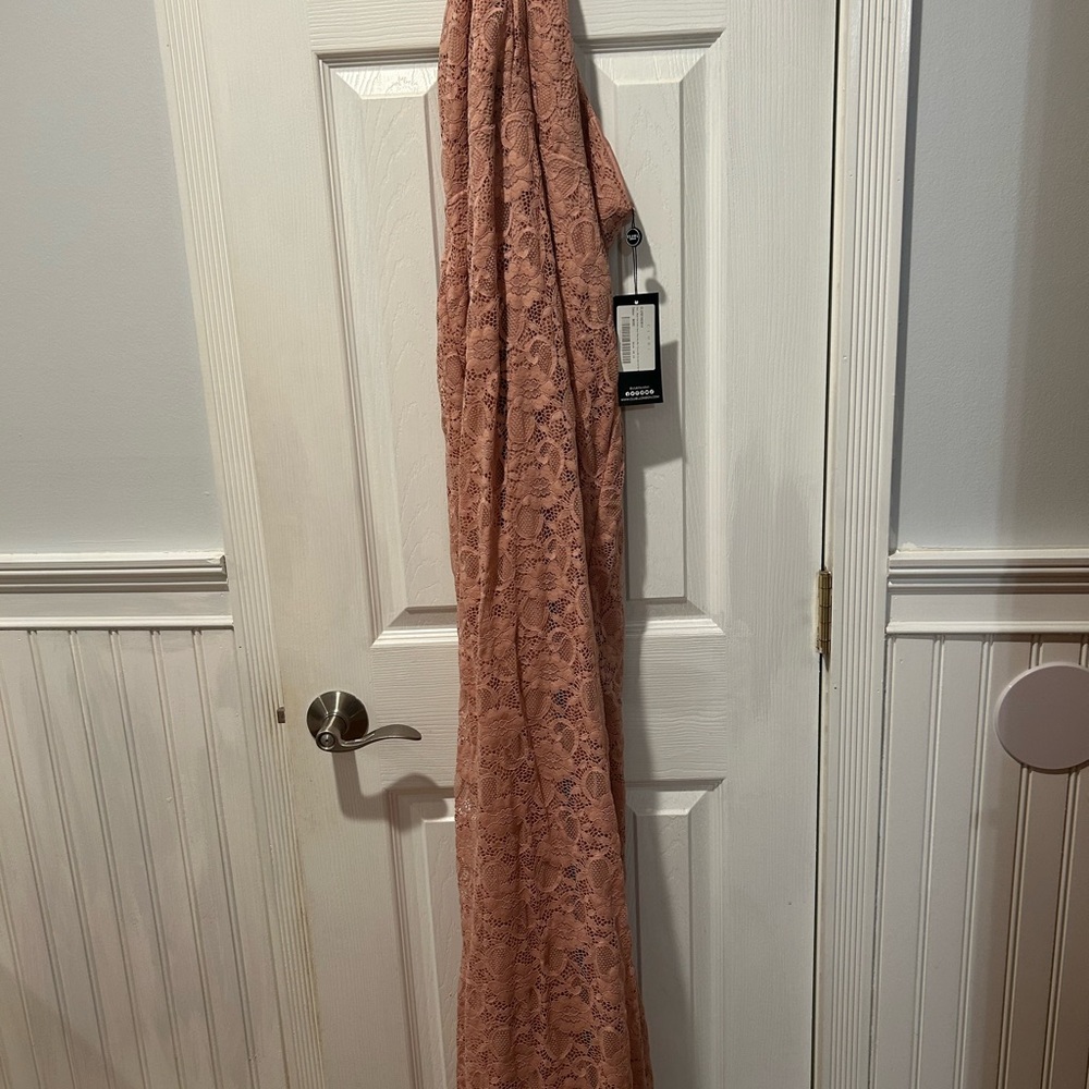 Blush Pink Club London Halter Lace Maxi Maternity Dress with Keyhole Cutout - Picture 2 of 4